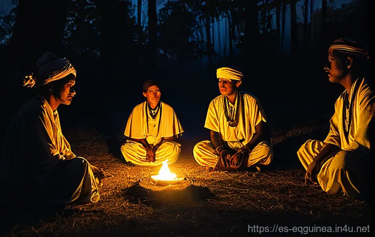팡 부족의 전통 의식 - **A revered Fang elder venerating a Byéri figure.**
    **Details:** A dignified, elderly Fang man, ...