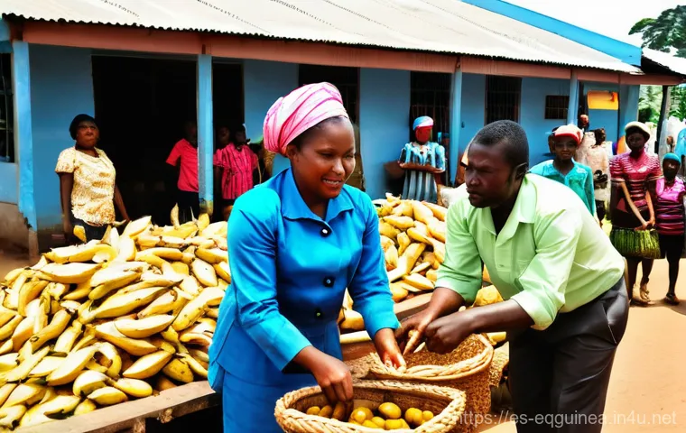 적도 기니의 주요 무역 파트너 국가 - **Image Prompt: "European Echoes in African Markets"**
    A vibrant, sunlit scene at a bustling por...
