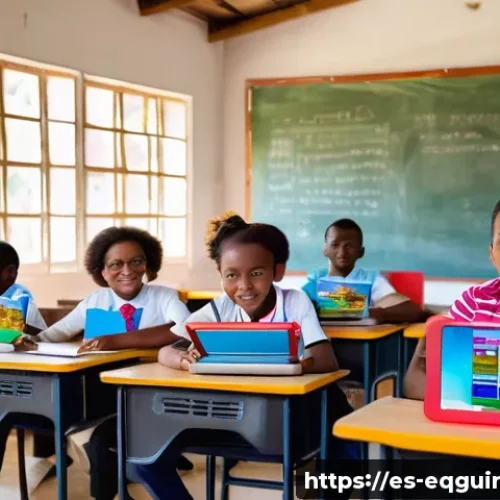 적도 기니의 교육 시스템 - A bright and modern classroom in Equatorial Guinea filled with enthusiastic students using tablets a...