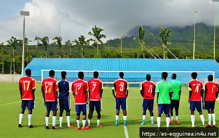 적도 기니 축구 국가대표팀 - A dynamic scene of an Equatorial Guinea national football team training session at a modern sports f...