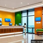 적도 기니의 금융 시스템 및 은행 정보 - A modern bank branch interior in Malabo, Equatorial Guinea, showcasing a blend of traditional Africa...
